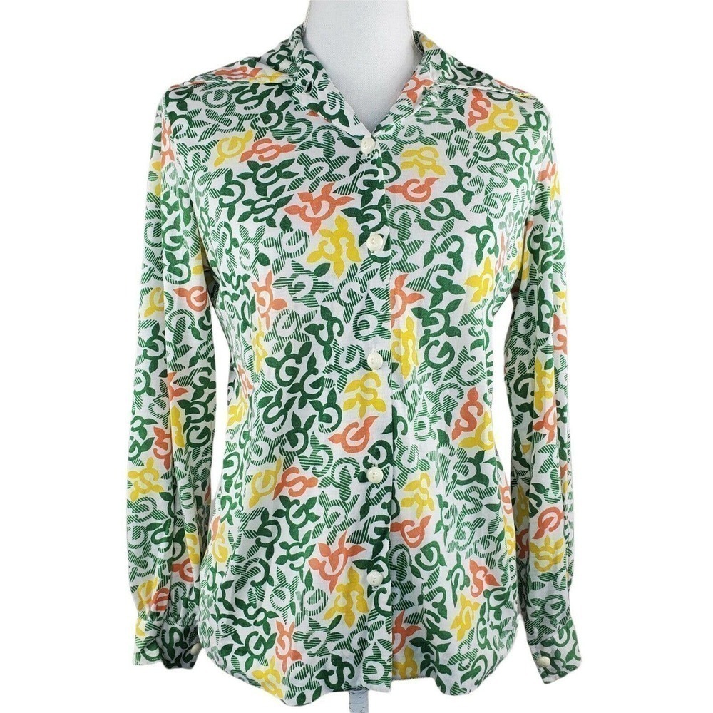 Girl Scout Brownie Vintage Uniform Shirt Size S Button Down Long Sleeves Green